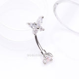 Detail View 1 of Brilliant Sparkle Butterfly Prong Gem Top Curved Barbell-Clear Gem