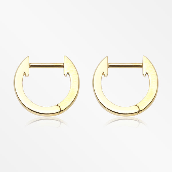 A Pair of Golden Simple Huggie Hoop Steel Earring