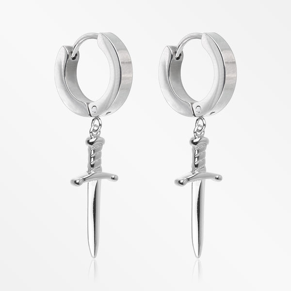 A Pair of Dagger Dangle Steel Huggie Hoop Earring