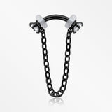 Blackline Chained Prong Set Gem Internally Threaded Curved Barbell-Clear Gem