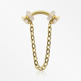 Golden Chained Prong Set Gem Internally Threaded Curved Barbell-Clear Gem