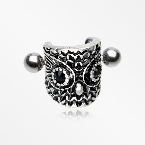 Antique Forest Onyx Owl Sparkle Cartilage Cuff Earring-Black