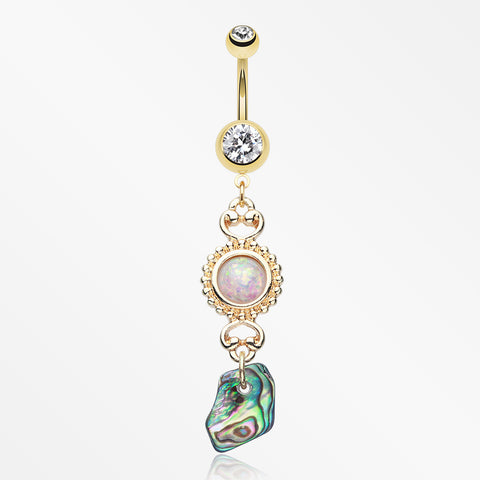 Golden Opal Abalone Dangle Belly Button Ring-Clear