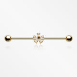 Golden Dainty Flower Sparkle Dazzle Industrial Barbell-Clear