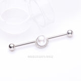 Detail View 1 of Pearlescent Sparkle Crescent Rim Industrial Barbell-Clear Gem