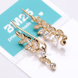 Detail View 3 of A Pair of Golden Leaf Vine Sparkle Journey Ear Climber Earring-Clear Gem