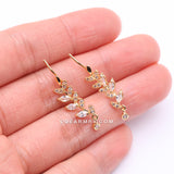 Detail View 2 of A Pair of Golden Leaf Vine Sparkle Journey Ear Climber Earring-Clear Gem