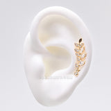 Detail View 1 of A Pair of Golden Leaf Vine Sparkle Journey Ear Climber Earring-Clear Gem