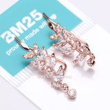 Detail View 3 of A Pair of Rose Gold Leaf Vine Sparkle Journey Ear Climber Earring-Clear Gem
