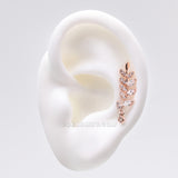Detail View 1 of A Pair of Rose Gold Leaf Vine Sparkle Journey Ear Climber Earring-Clear Gem