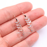 Detail View 2 of A Pair of Rose Gold Leaf Vine Sparkle Journey Ear Climber Earring-Clear Gem