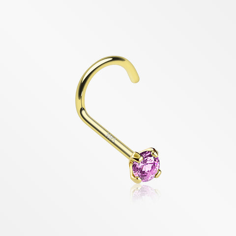 14 Karat Gold Prong Set Gem Sparkle Nose Screw Ring-Pink