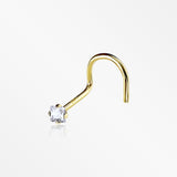 14 Karat Gold Square Prong Set Gem Sparkle Nose Screw Ring-Clear