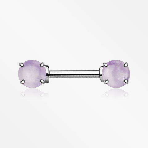 A Pair of Amethyst Stone Prong Nipple Barbell Ring