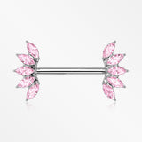 A Pair of Brilliant Marquise Sparkle Floral Nipple Barbell-Pink