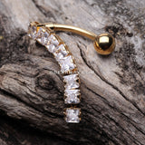 Golden Classic Princess Gems Vertical Sparkle Reverse Belly Button Ring-Clear