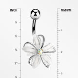 Detail View 1 of Sparkle Frosted Flower Shimmer Belly Button Ring-Clear Gem
