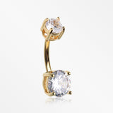 Golden Classic Sparkle Gem Prong Set Internally Threaded Belly Button Ring-Clear