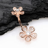 Rose Gold Wild Flower Sparkle Internally Threaded Belly Button Ring-Clear