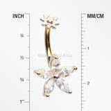 Golden Brilliant Marquise Spring Flower Sparkle Internally Threaded Belly Button Ring-Clear