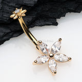 Golden Brilliant Marquise Spring Flower Sparkle Internally Threaded Belly Button Ring-Clear