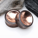 A Pair of Rose Gold Double-Sided Bowl Sono Wood Double Flared Plug