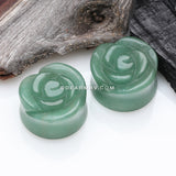 A Pair of Rose Blossom Green Aventurine Stone Double Flared Plug