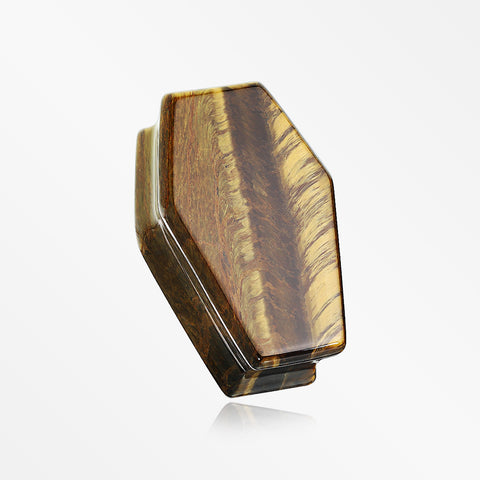 A Pair of Tiger Eye Stone Casket Double Flared Plug