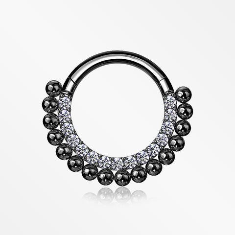 Blackline Royal Bali Beads Arc Sparkle Seamless Clicker Hoop Ring-Clear Gem