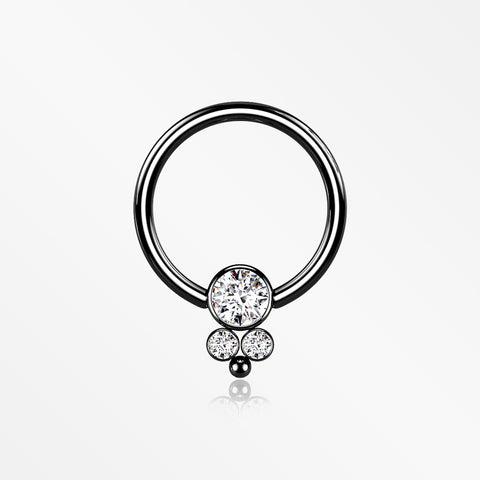 Blackline Royal Bali Sparkle Beaded Steel Captive Bead Ring-Clear Gem