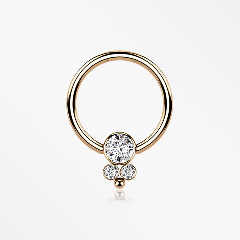 Rose Gold Royal Bali Sparkle Beaded Steel Captive Bead Ring-Clear Gem