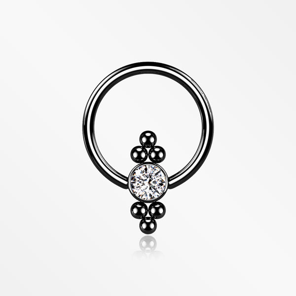 Blackline Royal Bali Essence Beaded Steel Captive Bead Ring-Clear Gem