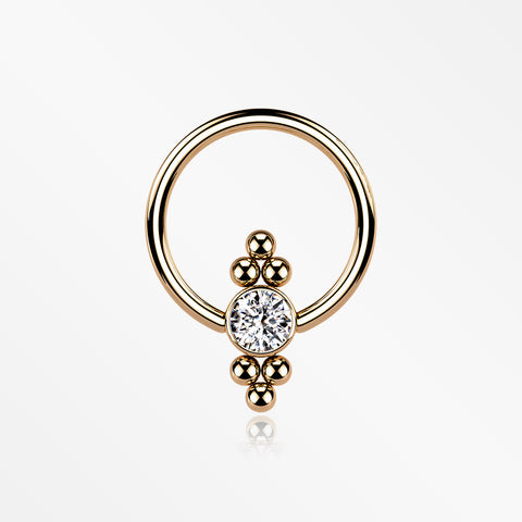 Rose Gold Royal Bali Essence Beaded Steel Captive Bead Ring-Clear Gem