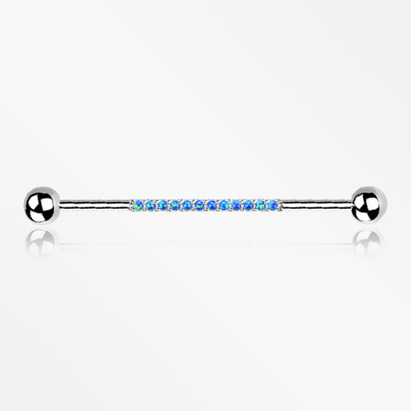 Implant Grade Titanium Sparkle Lined Fire Opal Industrial Barbell-Blue Opal