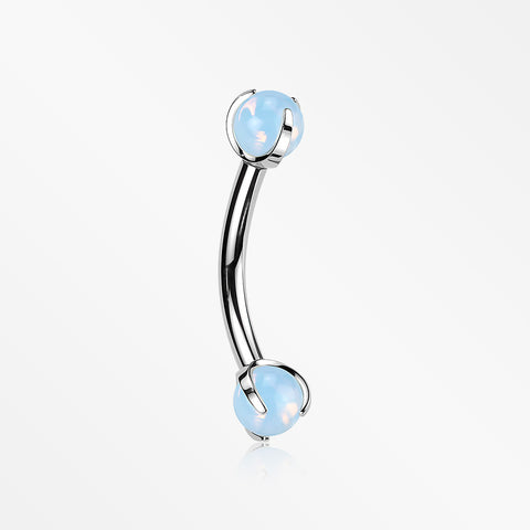 Implant Grade Titanium Opalite Stone Ball Claw Prong Internally Threaded Curved Barbell
