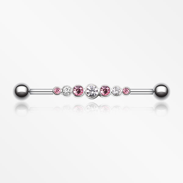 Dazzling Gem Row Industrial Barbell-Clear/Pink