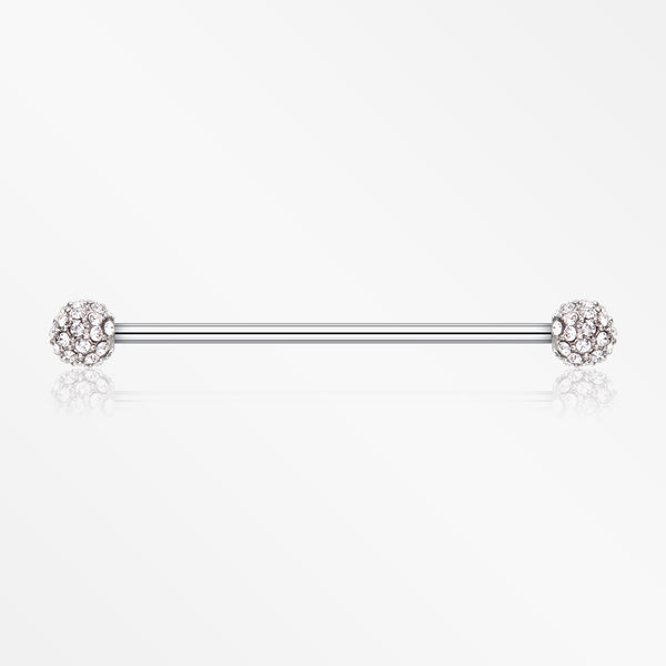 Pave Sparkle Full Dome Industrial Barbell-Clear Gem
