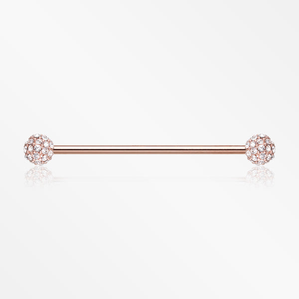 Rose Gold Pave Sparkle Full Dome Industrial Barbell-Clear Gem