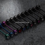 Colorline PVD Basic Gem Ball Barbell Tongue Ring-Blue/Clear
