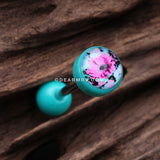 Vintage Floral Icon Top Acrylic Barbell Tongue Ring-Teal
