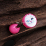 Mystic White Kitty Cat Acrylic Top Barbell Tongue Ring-Pink