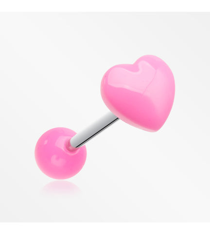 Adorable Puffy Heart Acrylic Top Barbell Tongue Ring-Pink