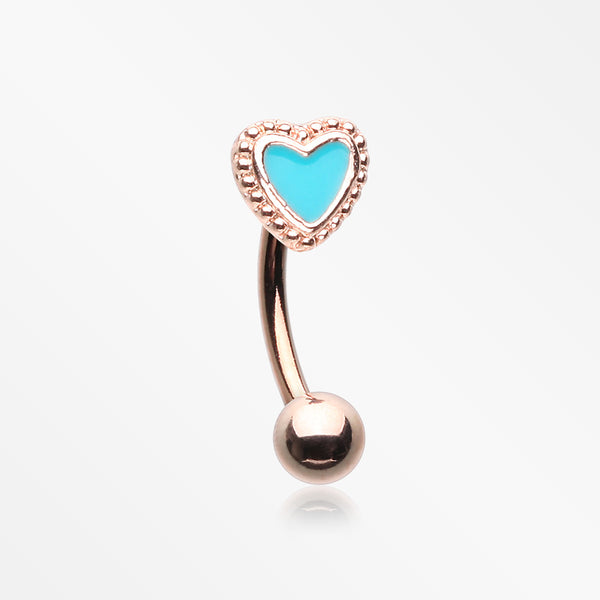 Rose Gold Adorable Heart Curved Barbell-Teal