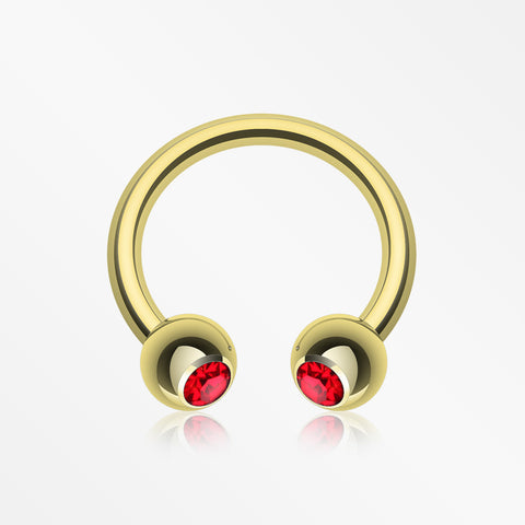 Gold Plated Gem Ball Horseshoe Circular Barbell-Red