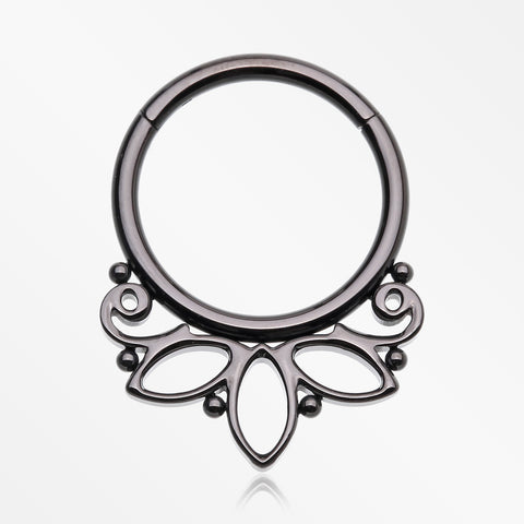 Blackline Lotus Floral Filigree Elegance Clicker Hoop Ring