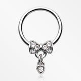 Adorable Bow-Tie Sparkle Dangle Captive Bead Ring-Clear