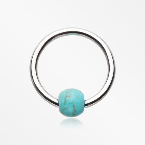 Turquoise Stone Ball Steel Captive Bead Ring-Turquoise