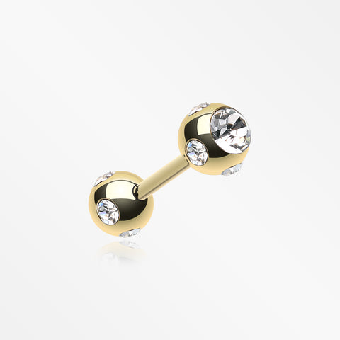 Gold Plated Double Aurora Gem Ball Steel Cartilage Tragus Barbell-Clear