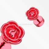 A Pair of Colorline Rose Blossom Steel Fake Plug Earring-Red
