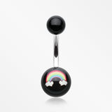 Rainbow Clouds Acrylic Logo Belly Button Ring-Black